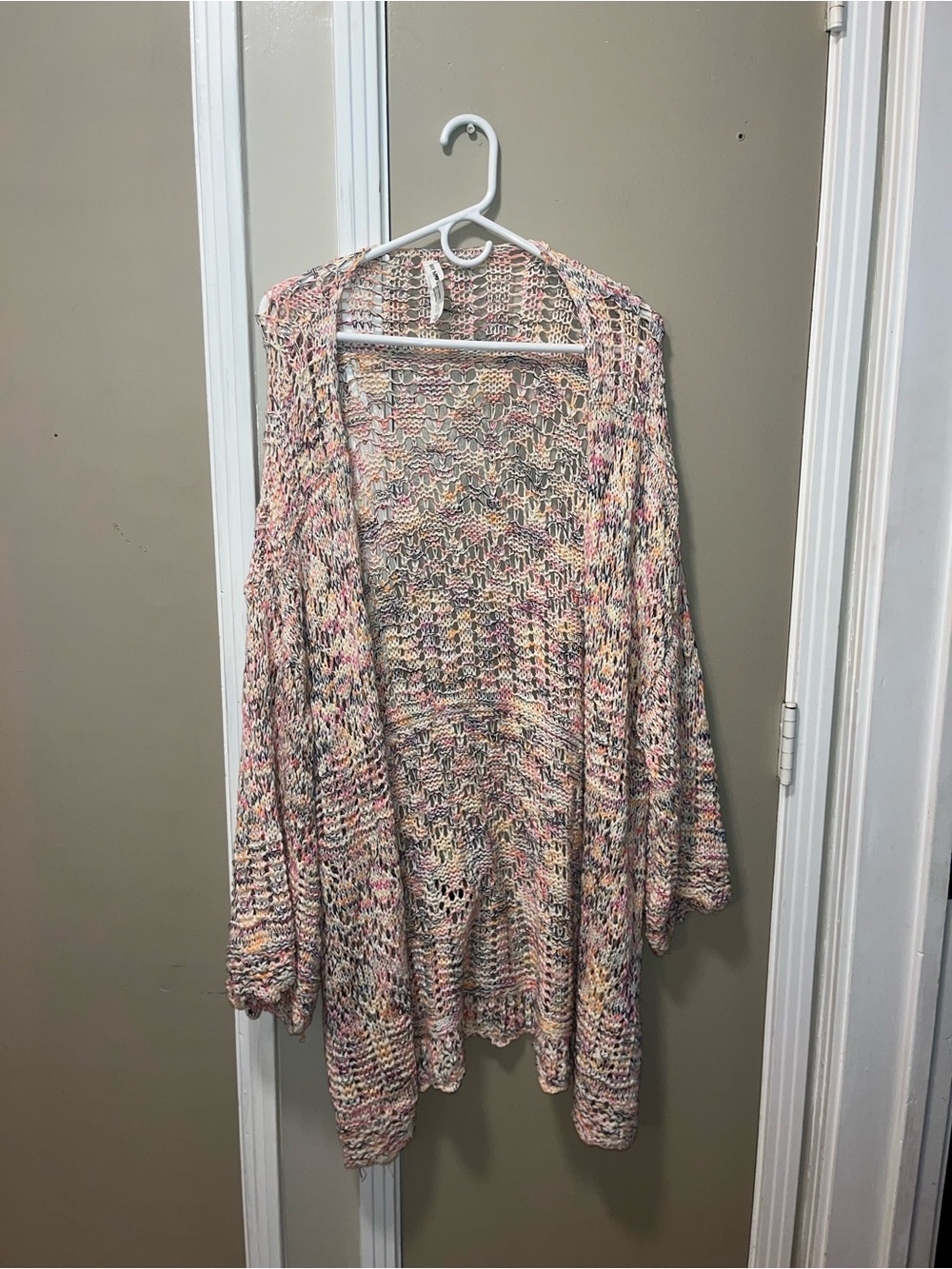 Bethany Mota Open-Front Speckled Knit Cardigan - Cream with Pink & Yellow